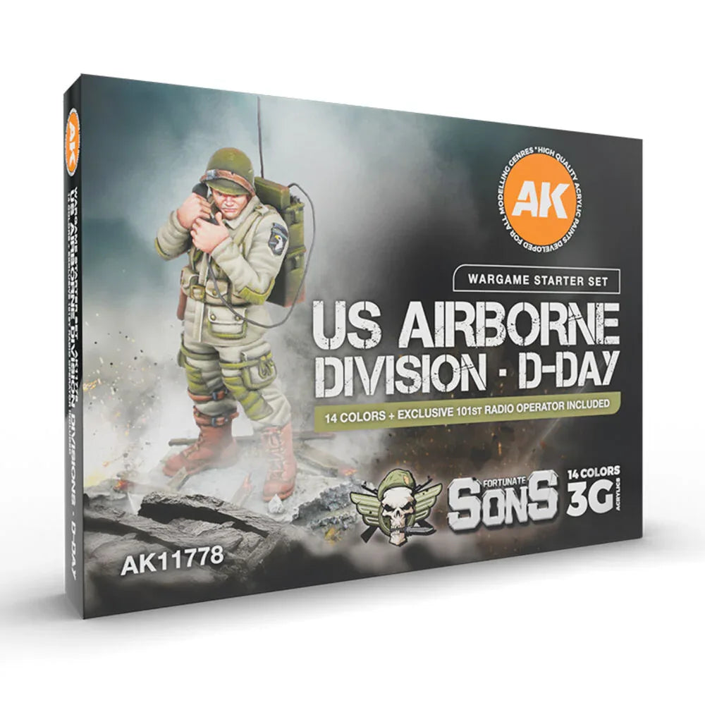 US AIRBORNE DIVISION D-DAY. Wargame Starter SET. 14 COLORS & 1 FIGURE (EXCLUSIVE 101ST RADIO OPERATOR) - PremiumHobby