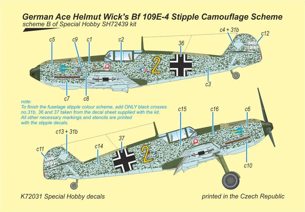 Bf 109E-4 German Ace H. Wick Decal Motley Camo - PremiumHobby