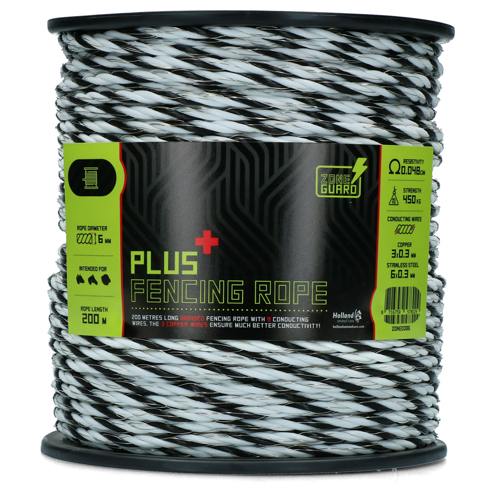 ZoneGuard 6 mm Plus Zaunseil schwarz und weiß 200 m