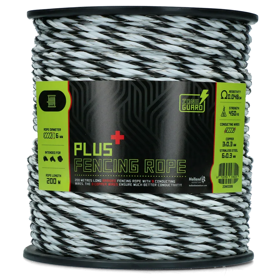 ZoneGuard 6 mm Plus Zaunseil schwarz und weiß 200 m - PremiumHobby