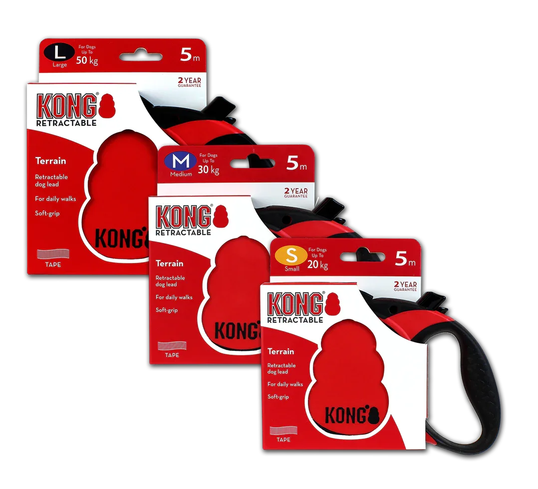 KONG Retractable Leash Terrain Red S (5m/20kg) - PremiumHobby