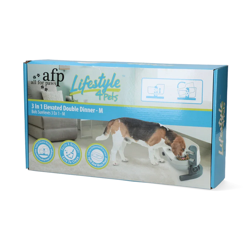 AFP Lifestyle 4 Pet-3 In 1 Elevated Double Dinner - M - PremiumHobby