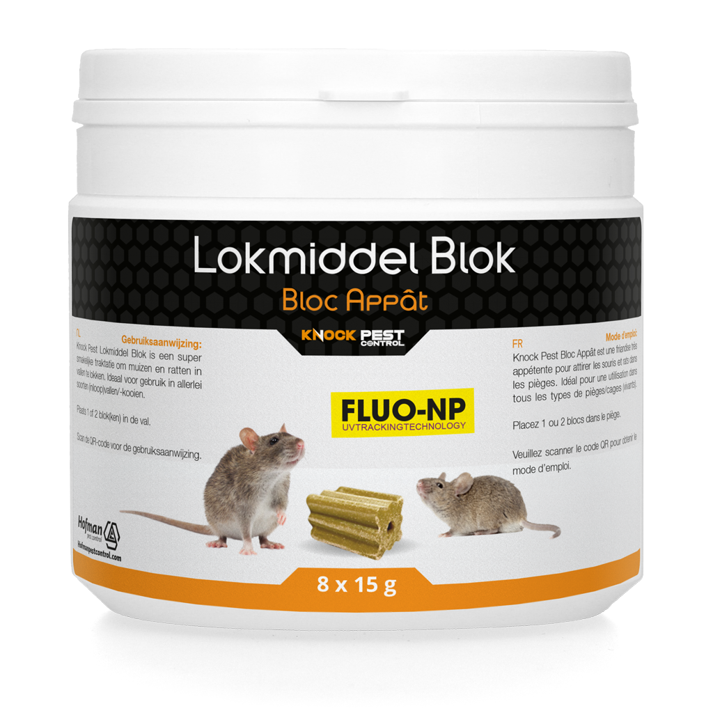 Knock Pest Traktatie Block voor muis&rat Fluo-NP (8x15g)