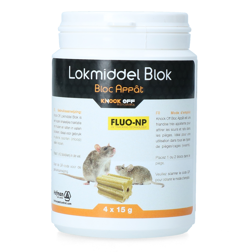 Knock Pest Traktatie Block voor muis&rat Fluo-NP (4x15g)