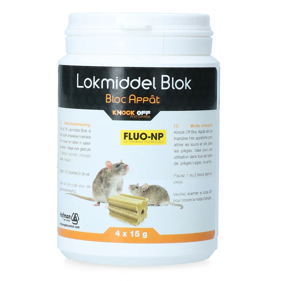 Knock Pest Traktatie Block voor muis&rat Fluo-NP (4x15g) - PremiumHobby