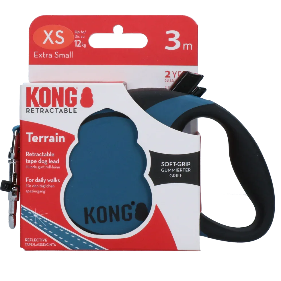 KONG Retractable Leash Terrain Blau XS (3m/12kg) - PremiumHobby