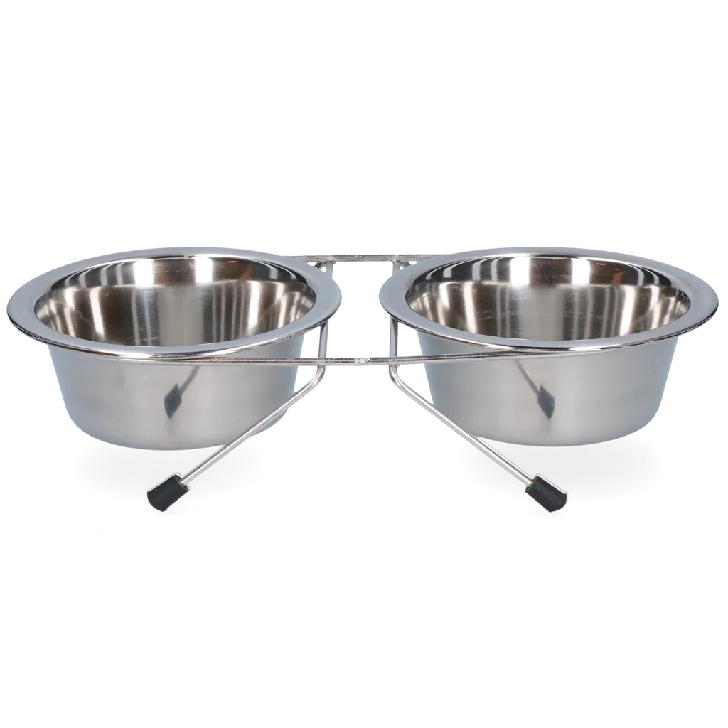 Futter- und Trinknapf aus Edelstahl mit Ständer 350ml Ø 13cm - PremiumHobby