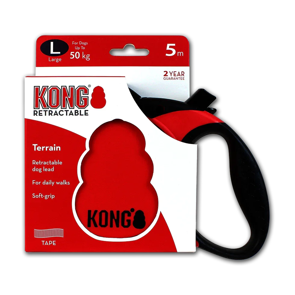 KONG Retractable Leash Terrain Red L (5m/50kg) - PremiumHobby