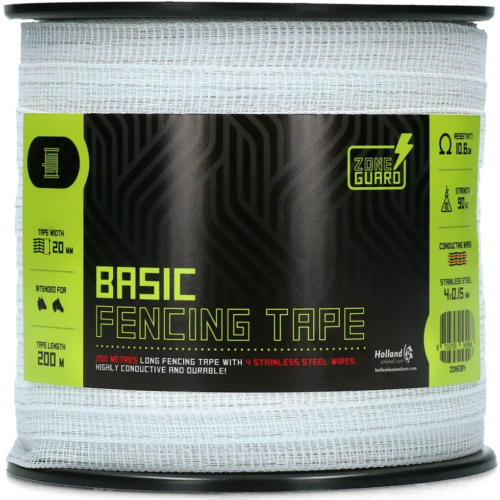 ZoneGuard 20 mm Basic Zaunband weiß 200 m (4 Drähte) - PremiumHobby