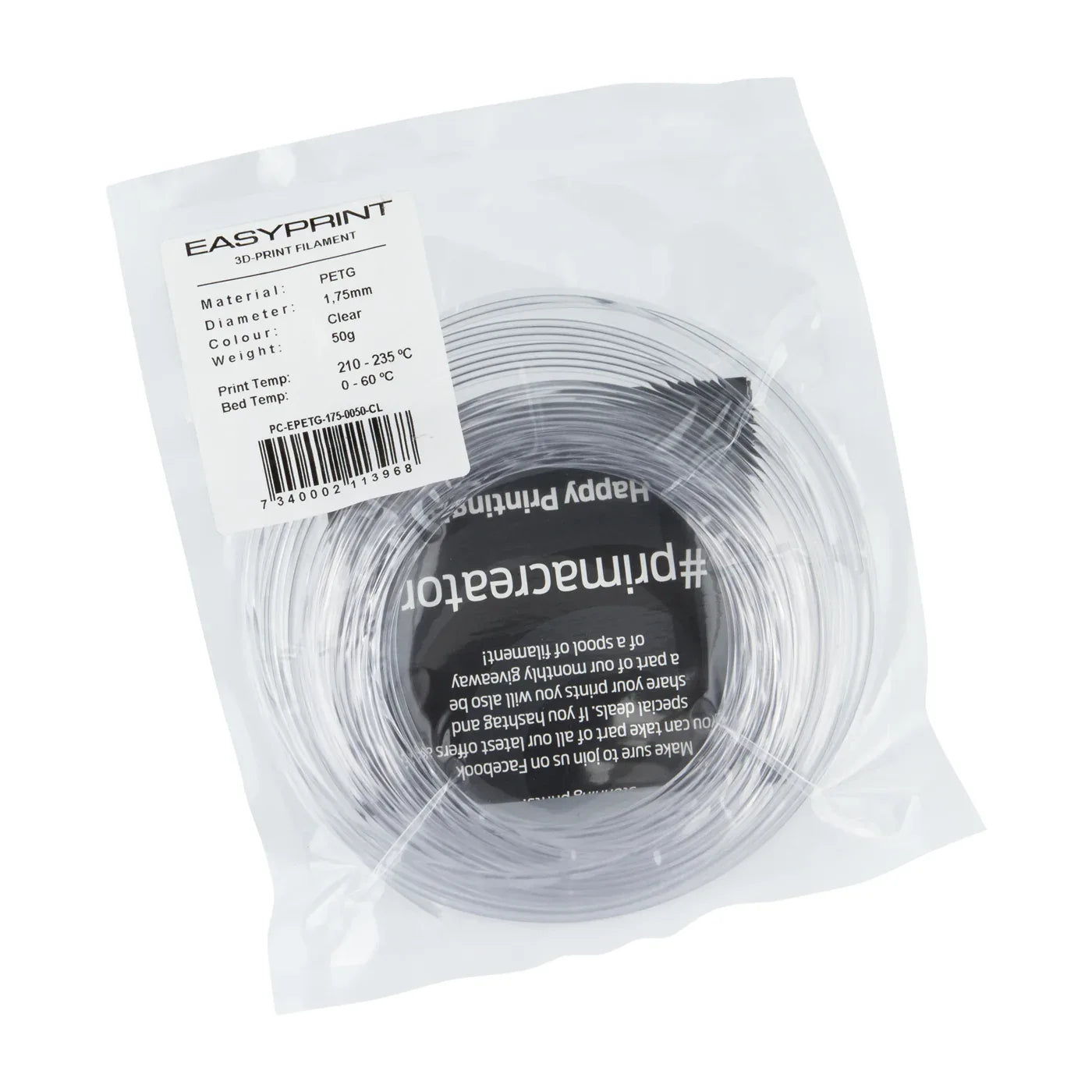 EasyPrint PETG Sample - 1.75mm - 50 g - Clear - PremiumHobby