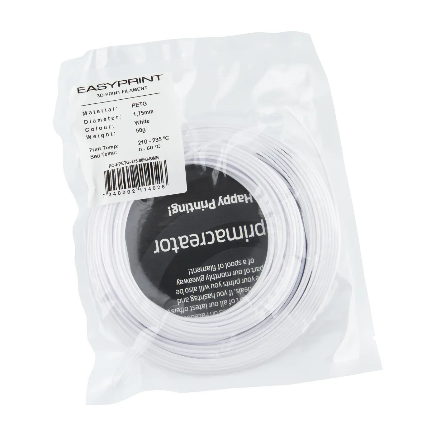 EasyPrint PETG Sample - 1.75mm - 50 g - Solid White - PremiumHobby