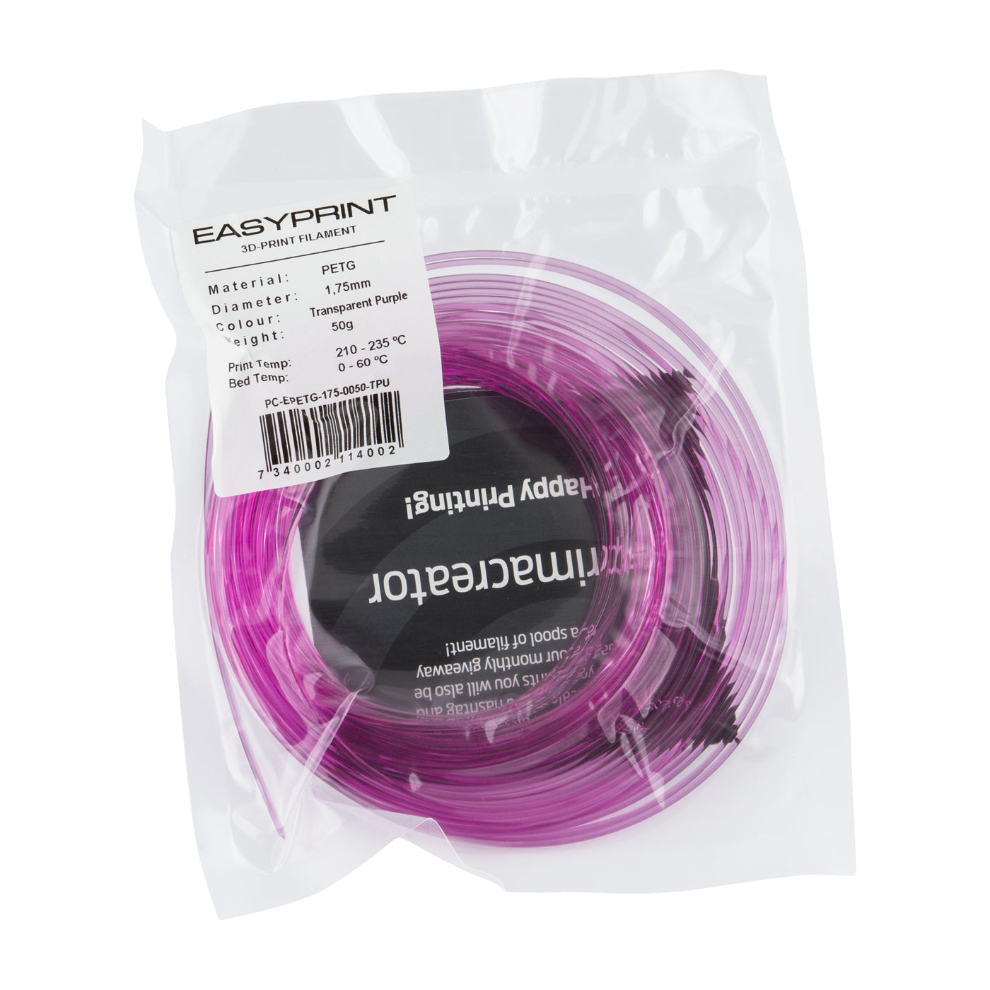 EasyPrint PETG Sample - 1.75mm - 50 g - Transparent Purple