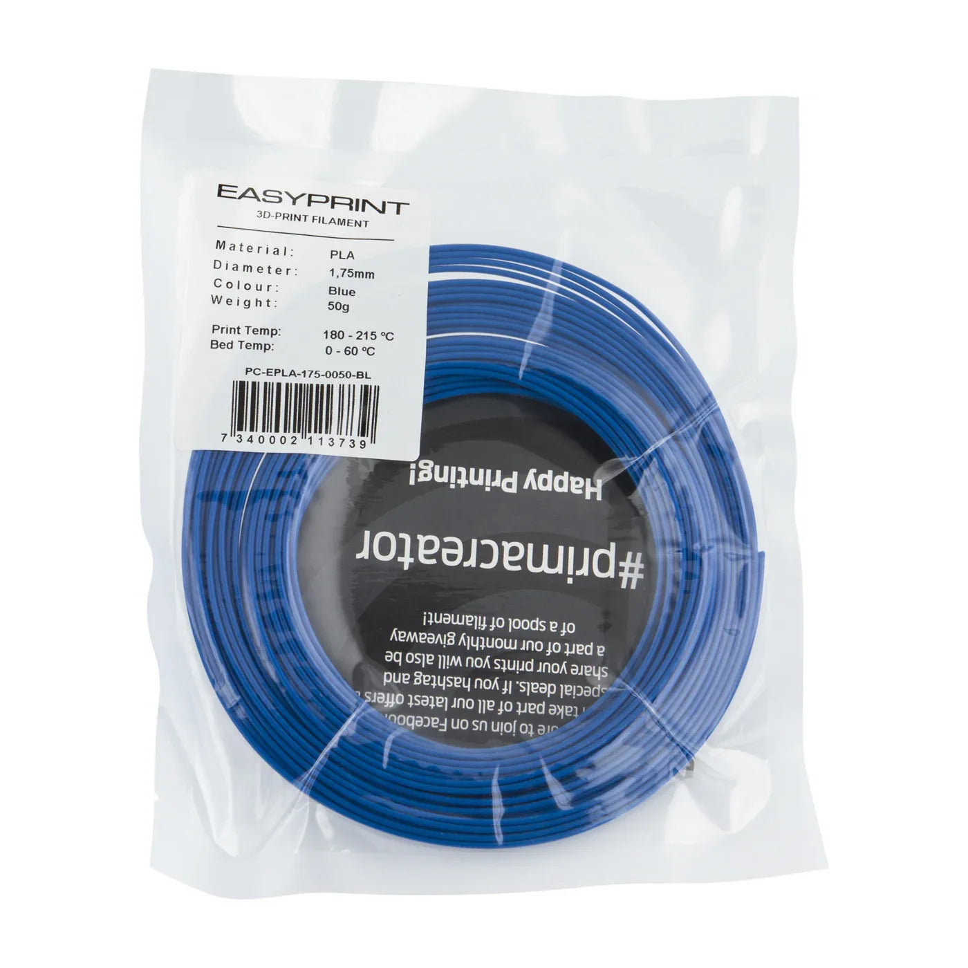 EasyPrint PLA Sample - 1.75mm - 50 g - Blue - PremiumHobby