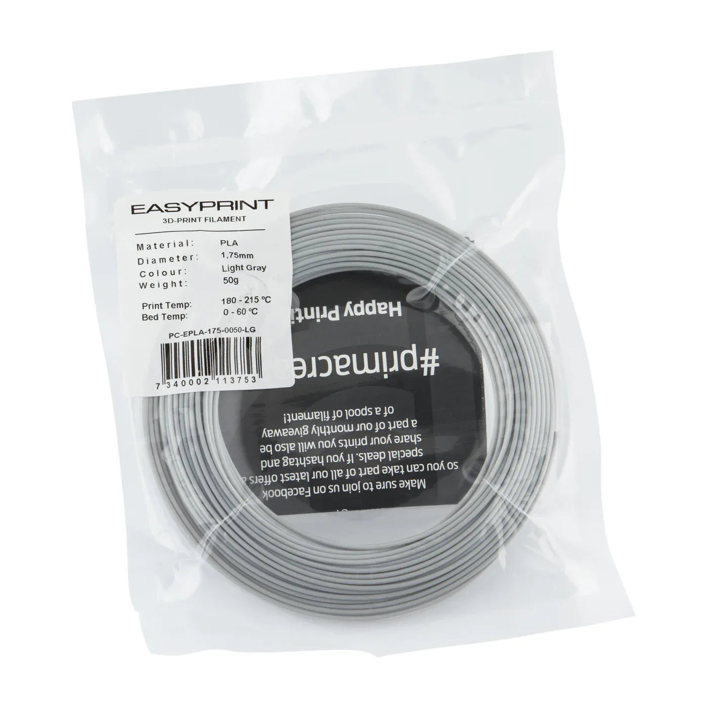 EasyPrint PLA Sample - 1.75mm - 50 g - Light Grey - PremiumHobby
