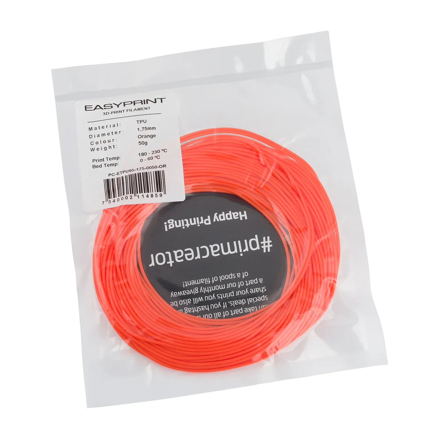 PrimaCreator™ EasyPrint FLEX 95A - 1.75mm - 50 g - Orange - PremiumHobby