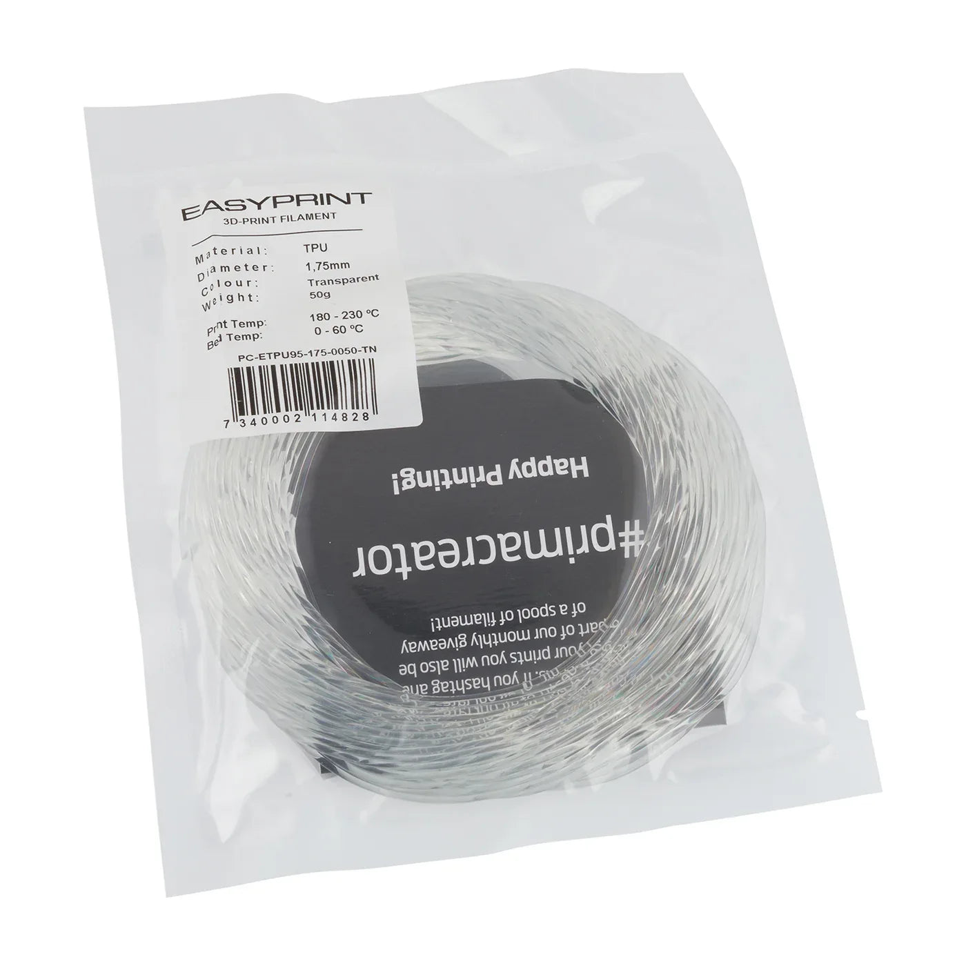 PrimaCreator™ EasyPrint FLEX 95A - 1.75mm - 50 g - Transparent - PremiumHobby