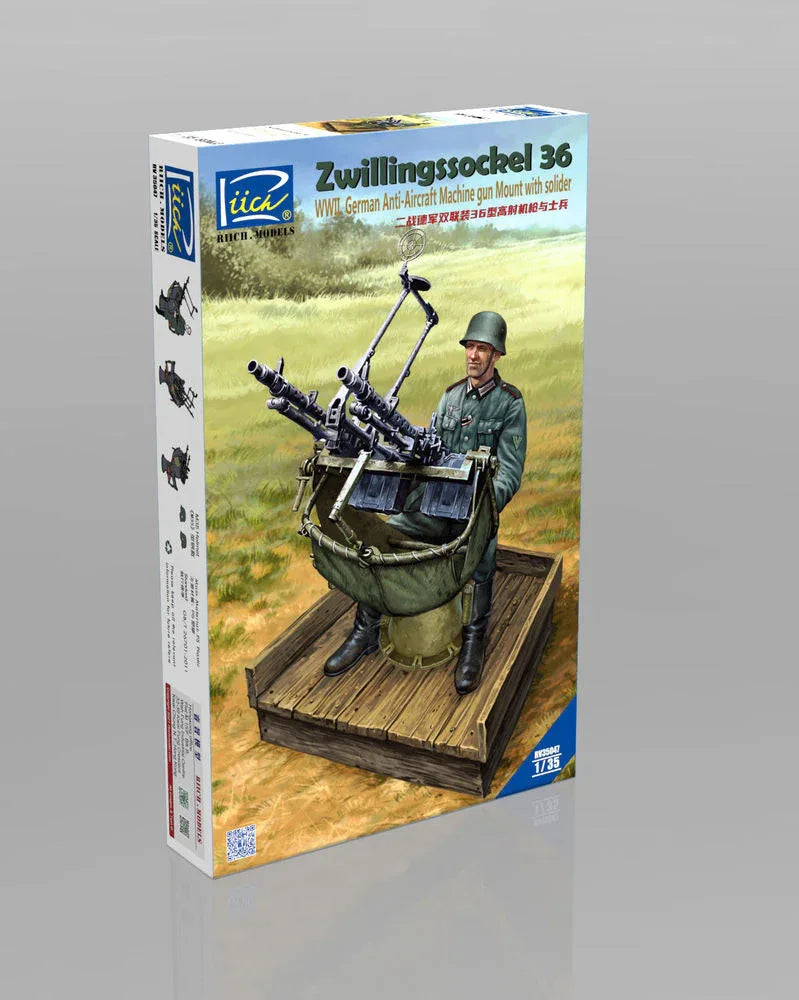 WWII German Zwillingssockel 36 Anti-Aircraft MG Mount w.Solider(include PE&Decal - PremiumHobby
