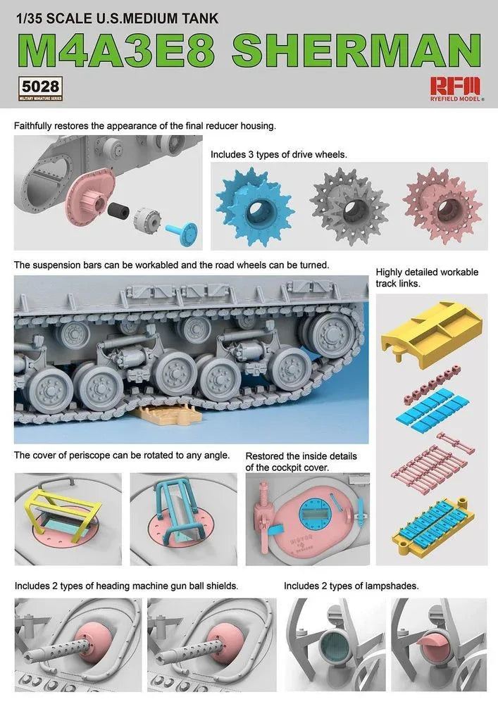 SHERMAN M4A3E8 W/Workable Track links - PremiumHobby