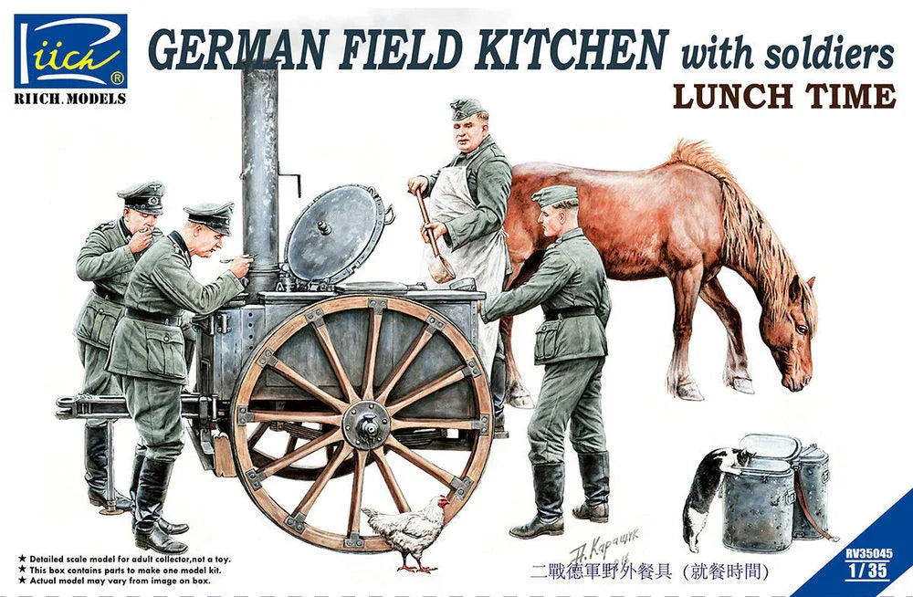German Field Kitchen with Soliders(cook &three German soldiers,food containers - PremiumHobby