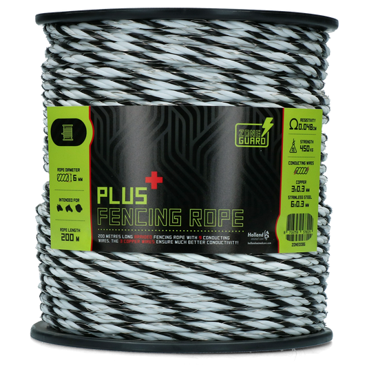 ZoneGuard 6 mm Plus Zaunseil schwarz und weiß 200 m