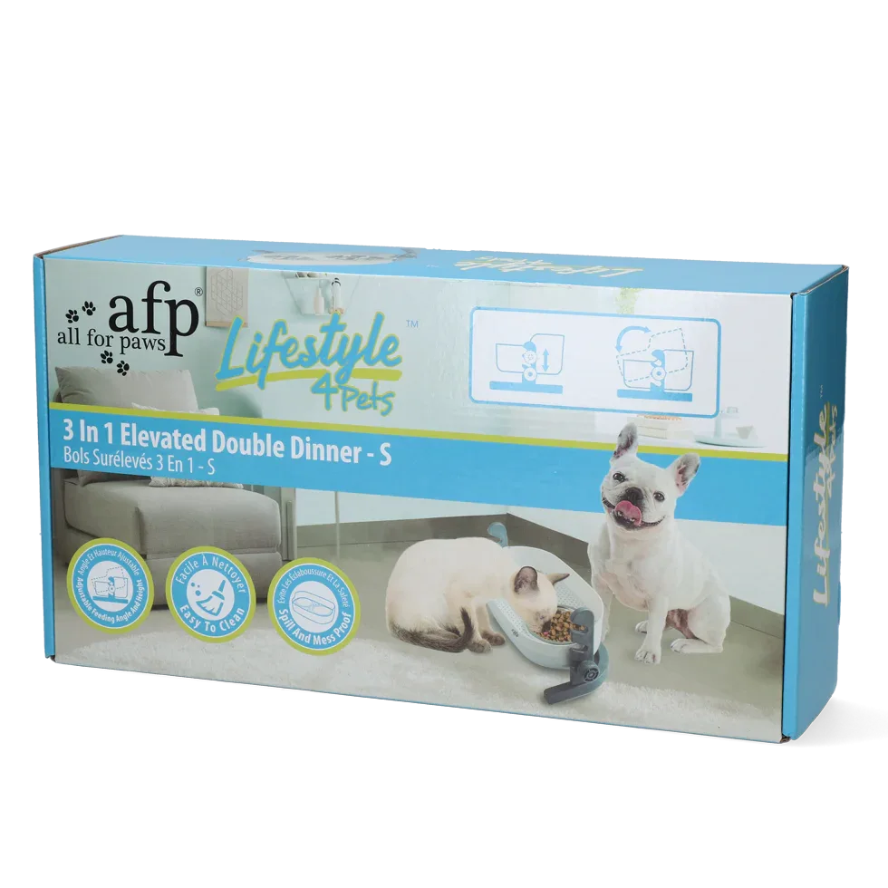 AFP Lifestyle 4 Pet-3 In 1 Elevated Double Dinner - S - PremiumHobby