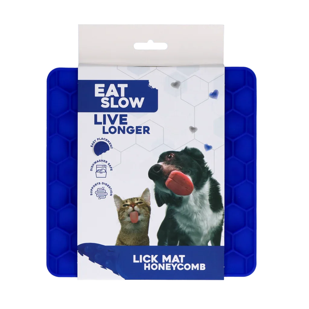 Eat Slow Live Longer Lick Mat Honeycomb Blau - PremiumHobby