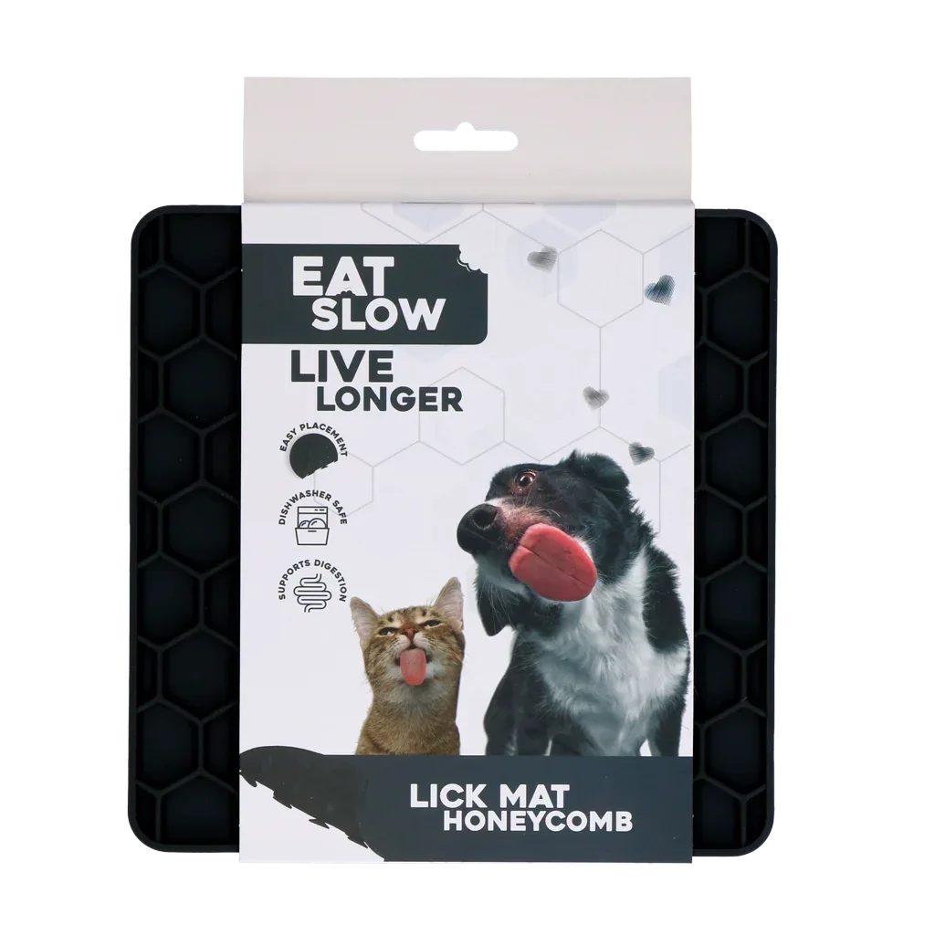 Eat Slow Live Longer Lick Mat Honeycomb Grau - PremiumHobby