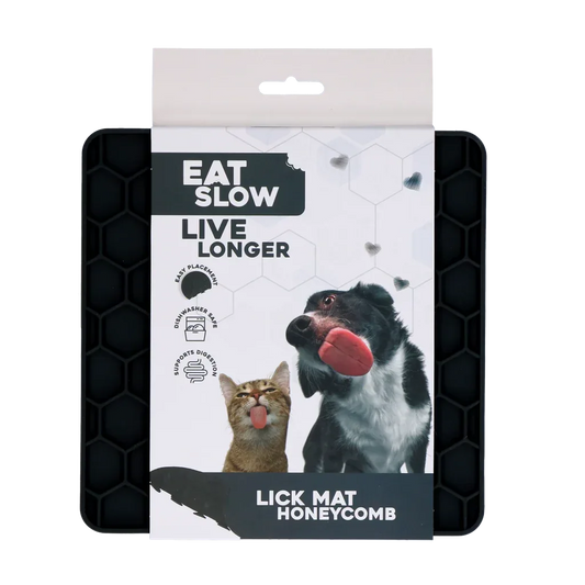 Eat Slow Live Longer Lick Mat Honeycomb Grau