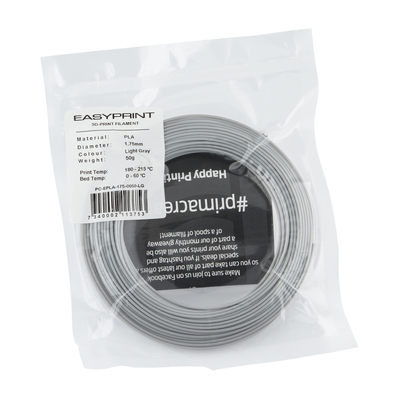 EasyPrint PLA Sample - 1.75mm - 50 g - Light Grey