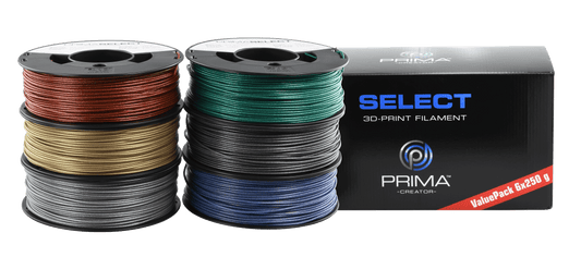 PrimaSelect PLA - 1.75mm - 6 x 250 g - Metallic Pack (Red, Green, Blue, Silver, Gold, Grey)